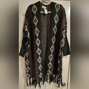 Dreamers Womens Cardigan Sweater Multicolor Aztec Long Sleeve Knit Bohemian L